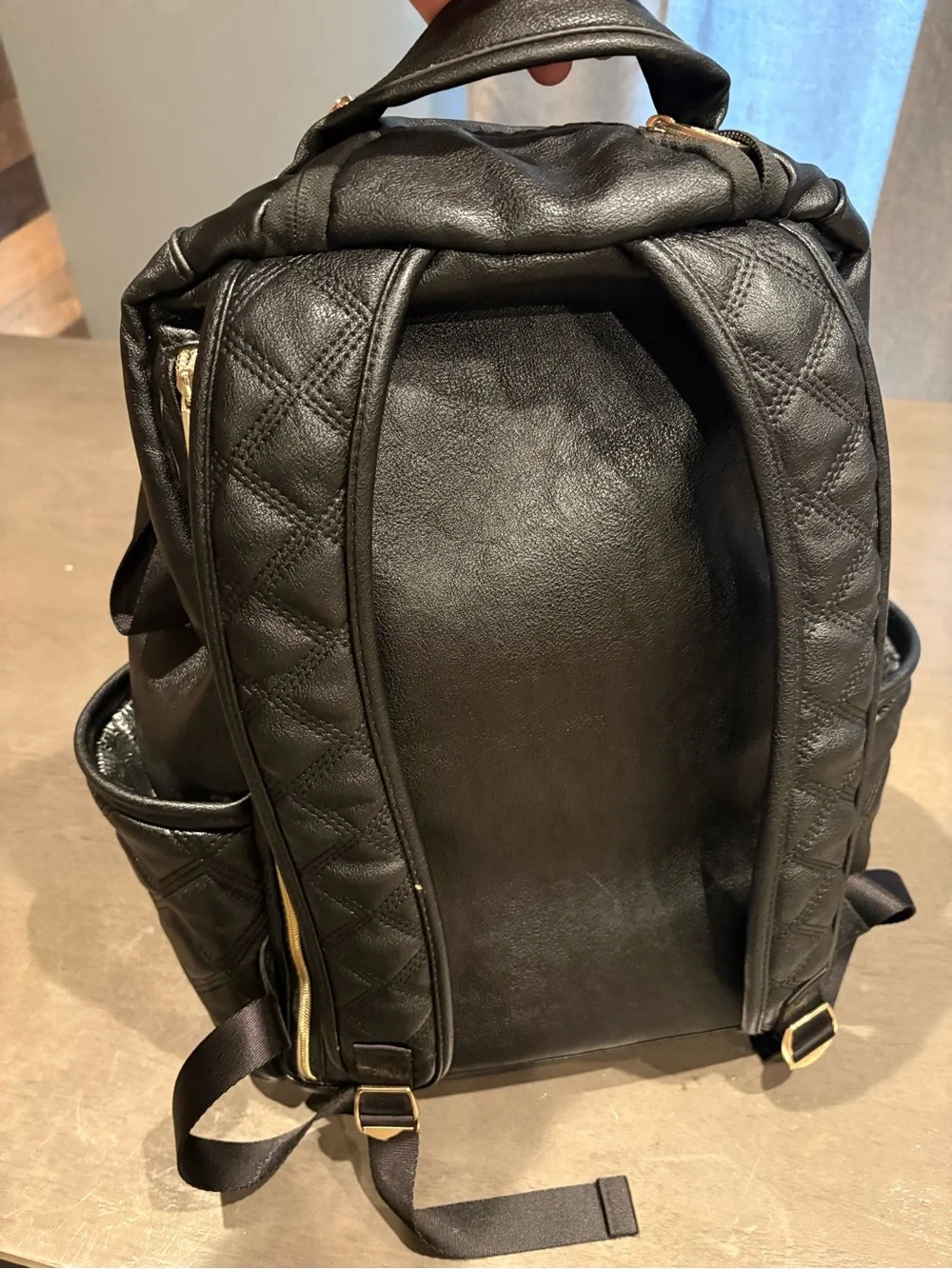 Quilted Black Diaper Backpack with Tassel Accent